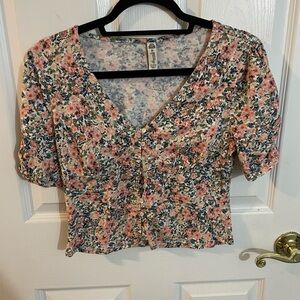 American Rag Floral Button-Up Blouse - Pink and Blue